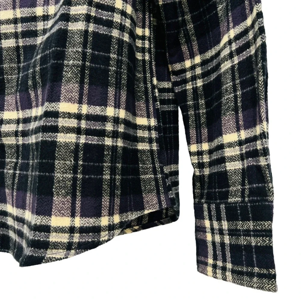 True Religion Mens Black Tan Fleece Plaid Shirt Sz Small Travertine Workwear NWT